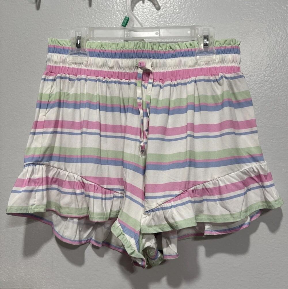 Chaser Ruffle Hem Pull On Shorts XS Multicolor Striped Casual Stylish Feminine